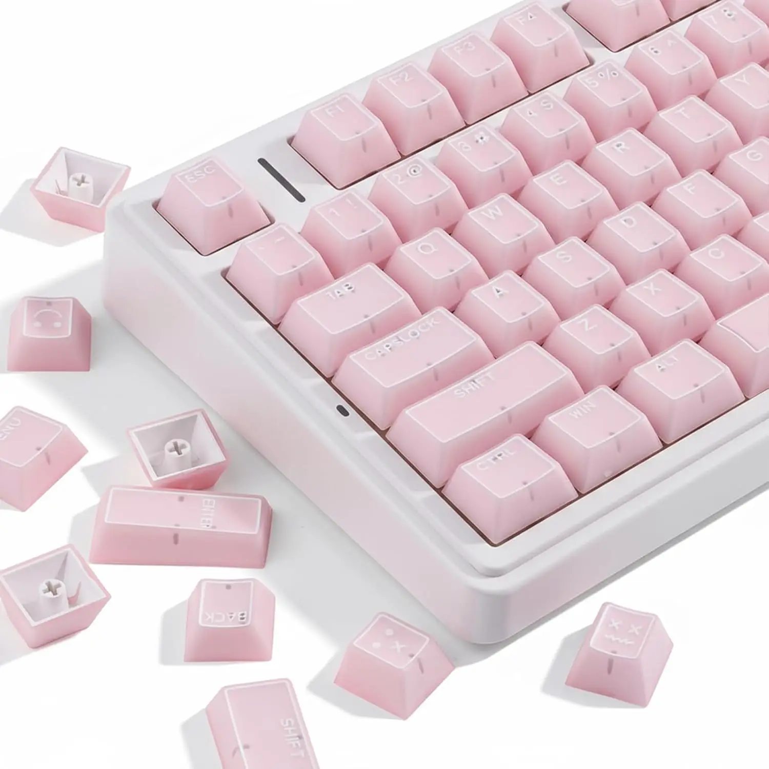 Pink Jade Keycaps Double Shot PBT&PC Keyboard Jelly Key caps 142 Keys Cherry Profile Keycap Set for 60%/65%/75%/TKL/96%/100% Ma
