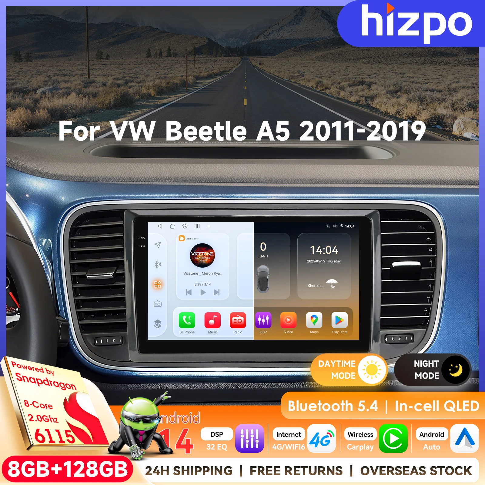 Hizpo 9" Car Monitor For VW Beetle A5 2011- 2019 QLED Screen Audio 2DIN CarPlay WIFI Bluetoot 8+128G by qualcomm snapdragon 6115
Hizpo 9" Car Monitor For VW Beetle A5 2011- 2019 QLED Screen Audio 2DIN CarPlay WIFI Bluetoot 8+128G by qualcomm snapdragon 6115