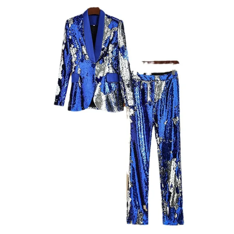 New blue and white sequined suit suit, performance jacket, nightclub party bar singer hosts suit performance
New blue and white sequined suit suit, performance jacket, nightclub party bar singer hosts suit performance