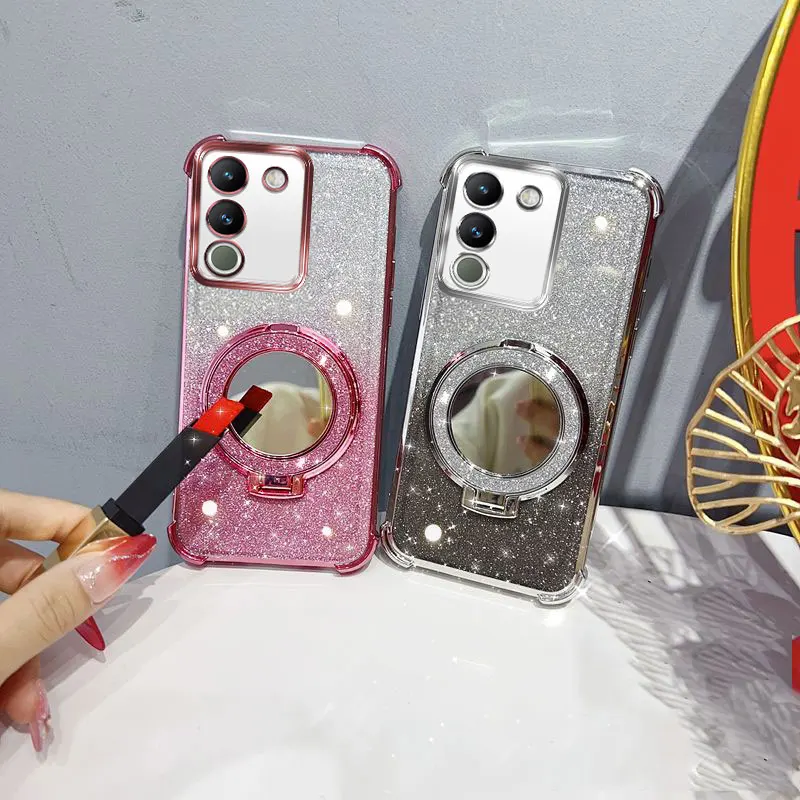 Glitter Four-Corner Shockproof Phone Case with Mirror Stand Beaded Strap For Vivo Y200 V29E 5G V30 Lite MX Back Cover Case
Glitter Four-Corner Shockproof Phone Case with Mirror Stand Beaded Strap For Vivo Y200 V29E 5G V30 Lite MX Back Cover Case