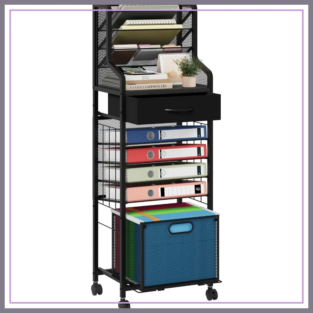 10-Tier Rolling File Cart with Drawer & Hanging Folders, Mesh Paper Organizer on Lockable Wheels, Black
10-Tier Rolling File Cart with Drawer & Hanging Folders, Mesh Paper Organizer on Lockable Wheels, Black