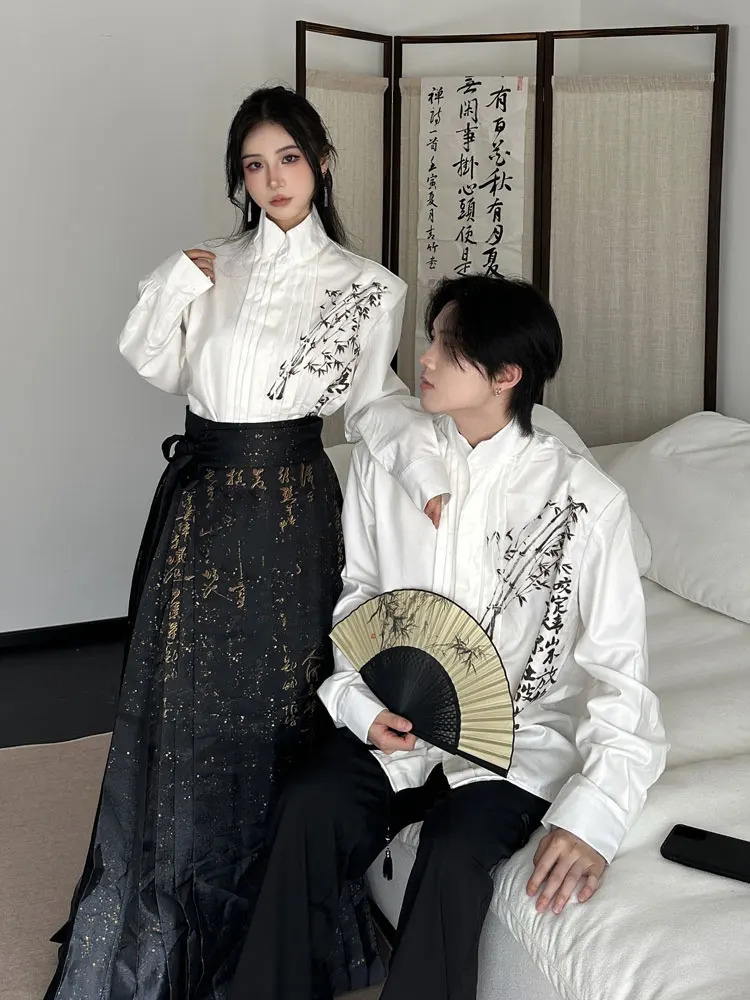 New Chinese Style Couple Matching Outfit Spring Autumn Embroidered Padded Shoulder Shirt And Improved Ma Face Skirt Hanfu Set
New Chinese Style Couple Matching Outfit Spring Autumn Embroidered Padded Shoulder Shirt And Improved Ma Face Skirt Hanfu Set