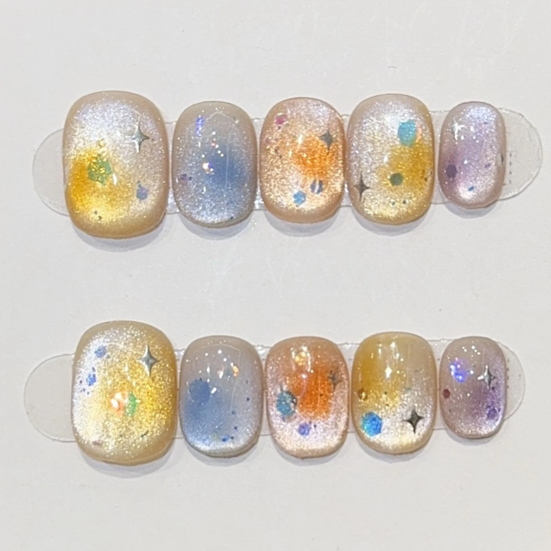 10pcs colorful cat's eye handmade false nails tips glitter short square round fake nail art finished reusable press on nails set
10pcs colorful cat's eye handmade false nails tips glitter short square round fake nail art finished reusable press on nails set