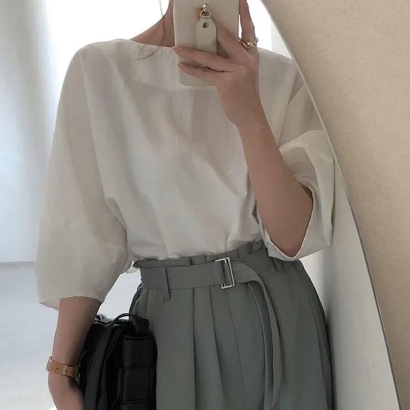 Chic Summer Unique Simple round Ne Loose Bubble Sve Design Color Women's irt Top Korean Sle Casual Faion
Chic Summer Unique Simple round Ne Loose Bubble Sve Design Color Women's irt Top Korean Sle Casual Faion