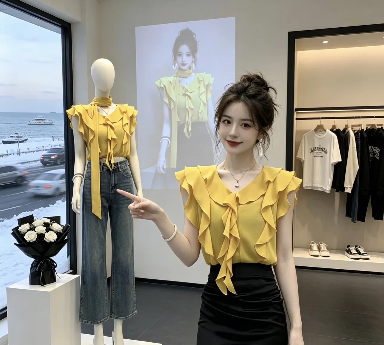 Elegant Thin Sleeveless Shirt Women's Fashion Design Slimming Top V-Neck Pure Color Summer New Arrival Polyester Material
Elegant Thin Sleeveless Shirt Women's Fashion Design Slimming Top V-Neck Pure Color Summer New Arrival Polyester Material