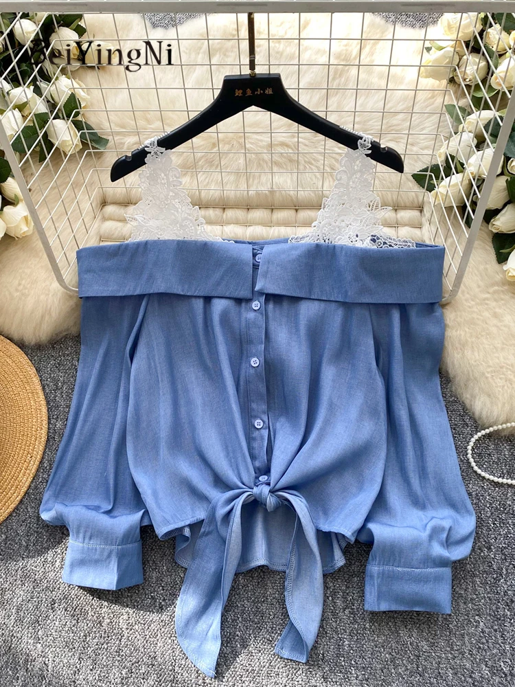 Beiyingni 2025, новая модная рубашка Kpop, женская кружевная лоскутная рубашка с открытыми плечами и длинными рукавами, женские синие шикарные сексуальные рубашки OL Blusas
Beiyingni 2025, новая модная рубашка Kpop, женская кружевная лоскутная рубашка с открытыми плечами и длинными рукавами, женские синие шикарные сексуальные рубашки OL Blusas