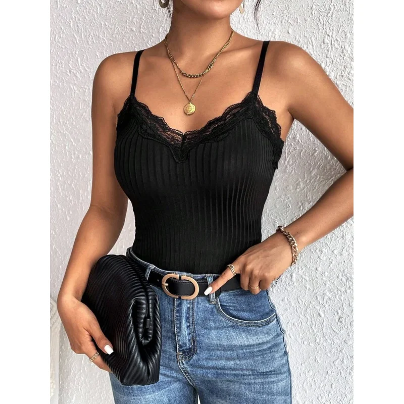Frenchy Contrast Lace Trim Cami Grain Fabric Top Black Summer Casual
Frenchy Contrast Lace Trim Cami Grain Fabric Top Black Summer Casual