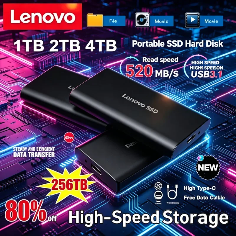 Lenovo Portable SSD Hard Drive 2TB 4TB 8TB 256TB Solid-state Hard Disks High Speed Large Capacity Storage Devices for Laptop/MAC
Lenovo Portable SSD Hard Drive 2TB 4TB 8TB 256TB Solid-state Hard Disks High Speed Large Capacity Storage Devices for Laptop/MAC