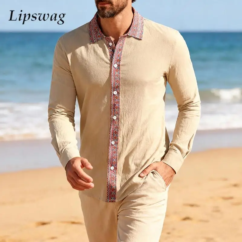 Повседневная мужская свободная льняная рубашка с длинным рукавом и отложным воротником на пуговицах, кардиганы для мужчин, весенне-осенняя винтажная лоскутная рубашка
Повседневная мужская свободная льняная рубашка с длинным рукавом и отложным воротником на пуговицах, кардиганы для мужчин, весенне-осенняя винтажная лоскутная рубашка