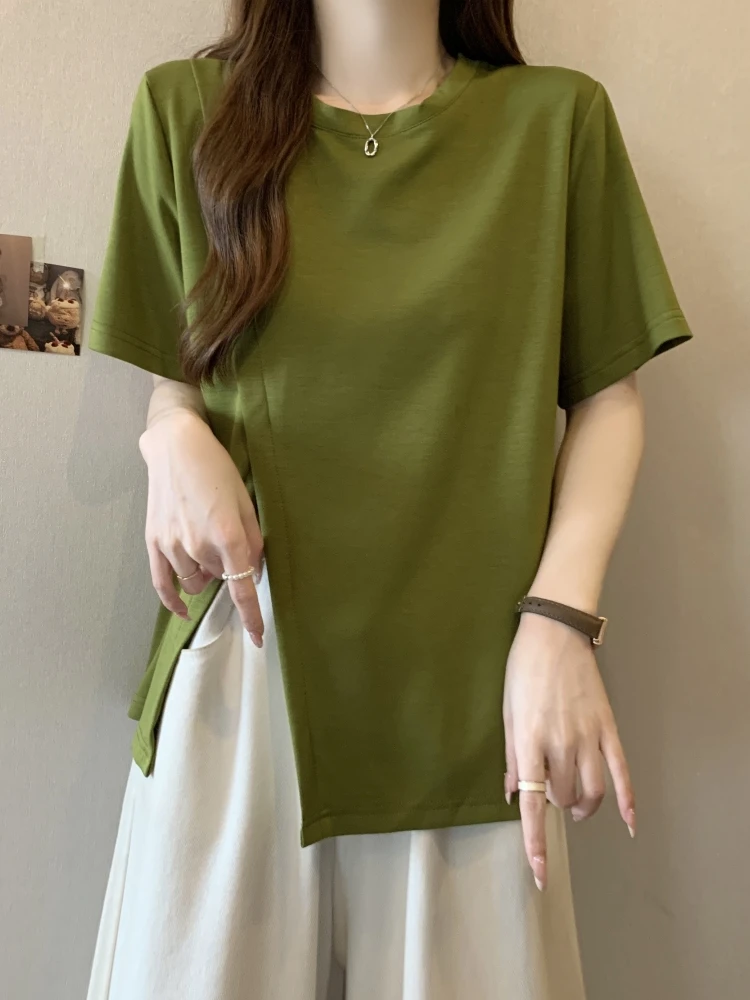 Asymmetric Hem Short Sleeve T-Shirt Women's Summer Fashion plus Size Base Shirt Slimming Unique Personality Design Top
Asymmetric Hem Short Sleeve T-Shirt Women's Summer Fashion plus Size Base Shirt Slimming Unique Personality Design Top