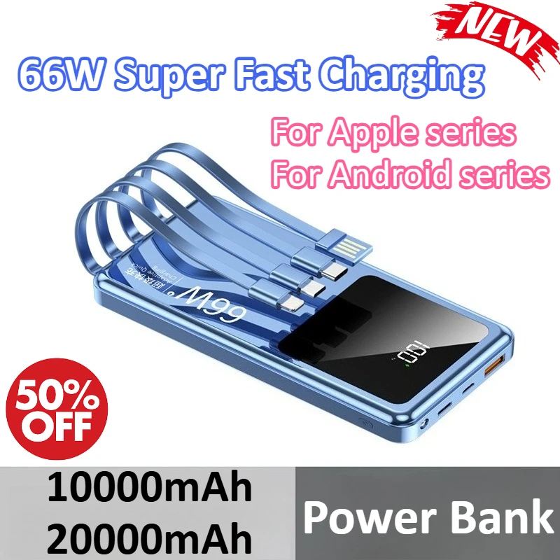 10000mAh 20000mAh 66W Super Fast Charging Comes with Four-wire Power Bank For iPhone For Xiaomi For Huawei For Samsung
10000mAh 20000mAh 66W Super Fast Charging Comes with Four-wire Power Bank For iPhone For Xiaomi For Huawei For Samsung
