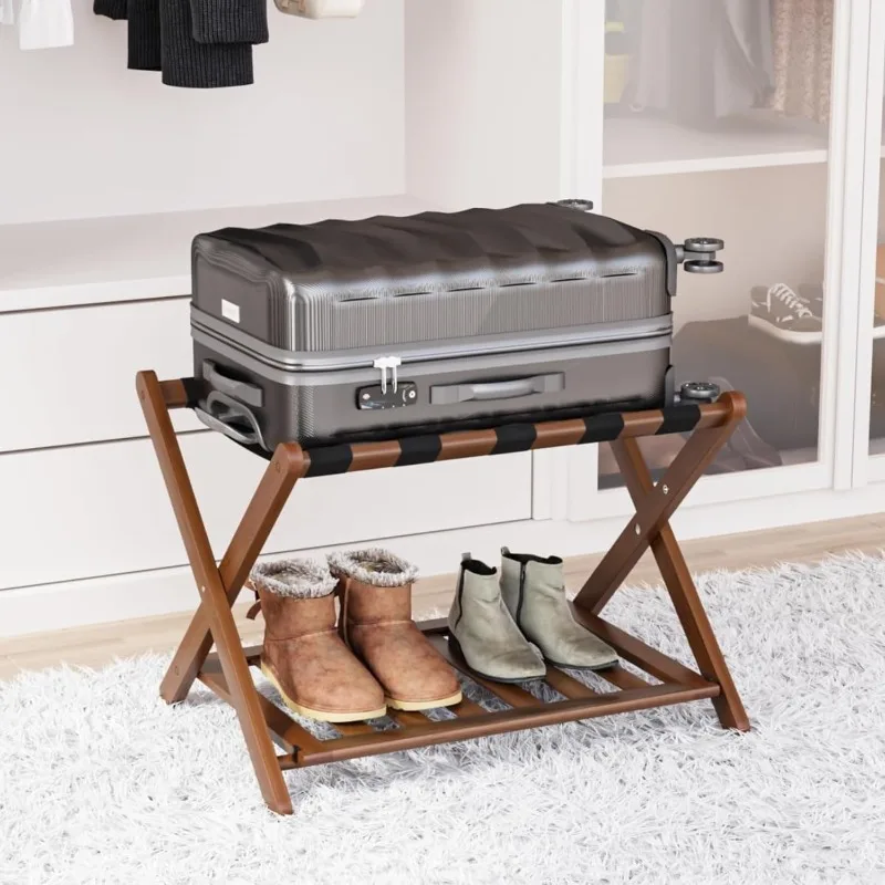Fully Assembled Walnut Bamboo Luggage Rack with Shoe Shelf, Folding Suitcase Stand with 5 Heavy-Duty Straps, Large Wooden Luggag
Fully Assembled Walnut Bamboo Luggage Rack with Shoe Shelf, Folding Suitcase Stand with 5 Heavy-Duty Straps, Large Wooden Luggag