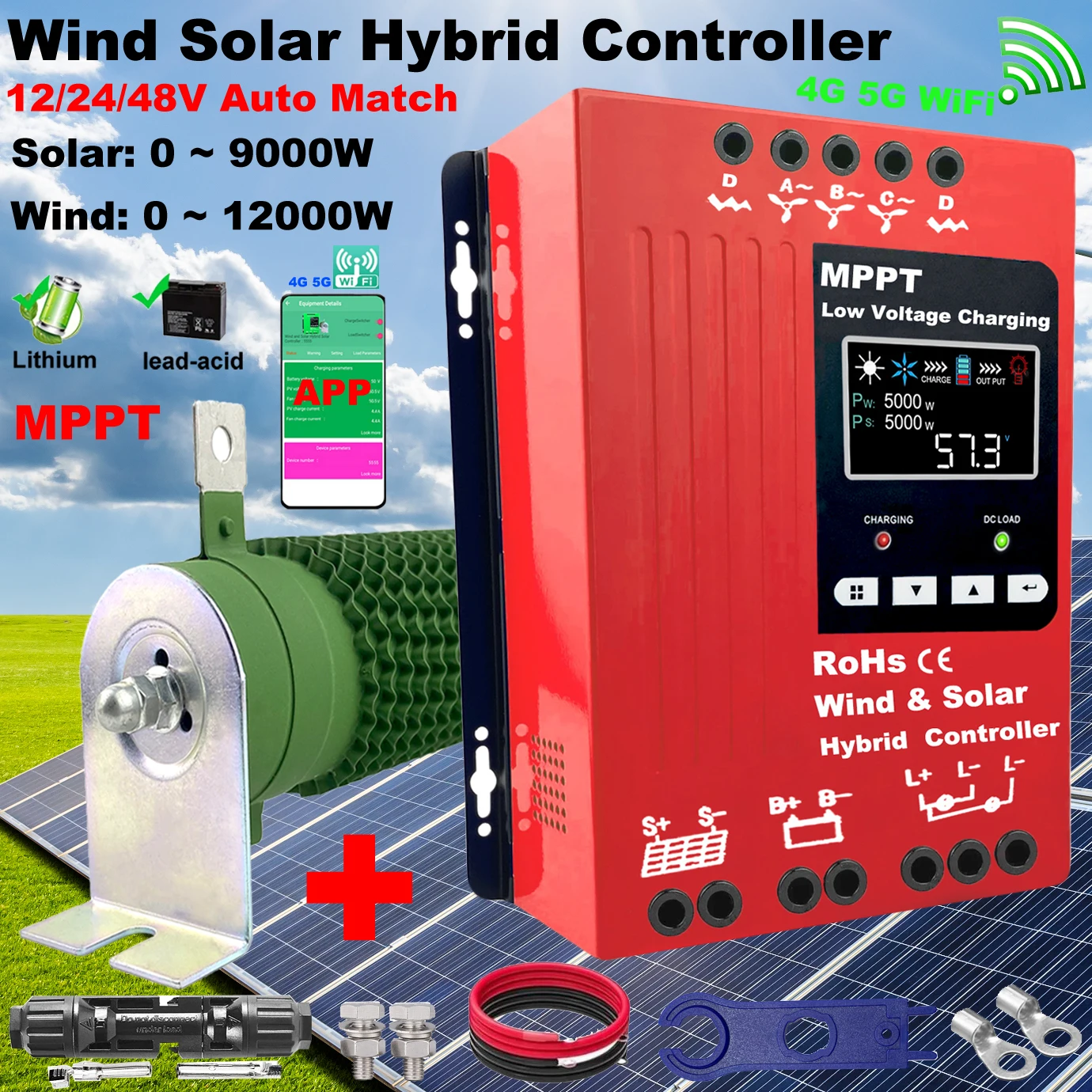 4000W 12V 24V 48V MPPT Hybrid Solar Controller Wind Turbine Battery Equalizer With Dump Load LCD Display For Lifepo4 All Battery
4000W 12V 24V 48V MPPT Hybrid Solar Controller Wind Turbine Battery Equalizer With Dump Load LCD Display For Lifepo4 All Battery