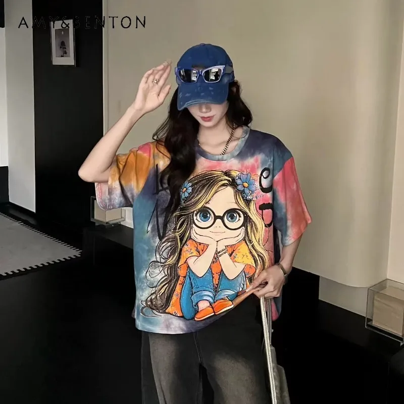 Summer New Arrivals Trendy Brand Oversized Hotfix Rhinestone Girl Cartoon Graphic Short Sleeves T-shirt For Women's Y2k Clothes
Summer New Arrivals Trendy Brand Oversized Hotfix Rhinestone Girl Cartoon Graphic Short Sleeves T-shirt For Women's Y2k Clothes