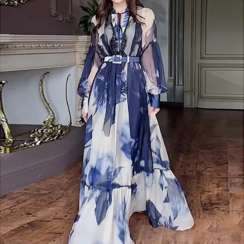 European and American NewVSheer Mesh Long Dress 2025New Vintage Ink Print Design Waist-Cinching Long Dress Women
European and American NewVSheer Mesh Long Dress 2025New Vintage Ink Print Design Waist-Cinching Long Dress Women