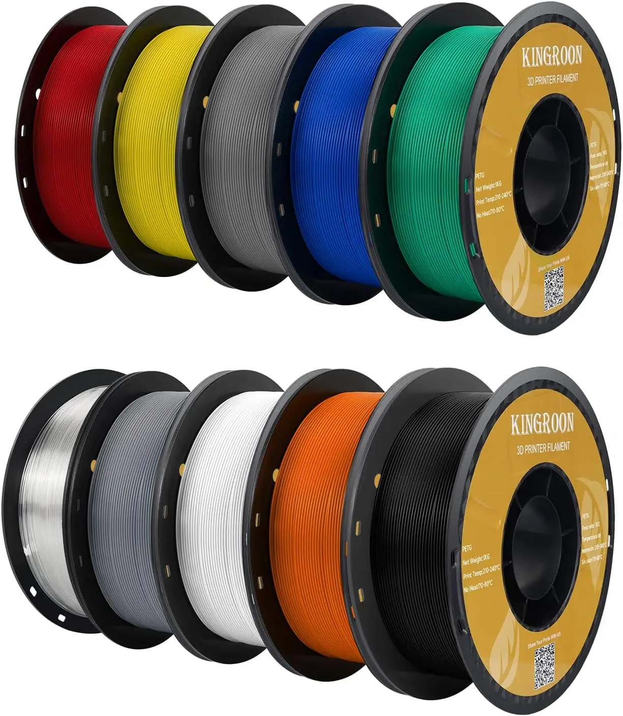 PETG 3D Printer Filament 1.75mm, 10 Rolls 10KG, Dimensional Accuracy +/- 0.03mm, 10 Colors Bundle
PETG 3D Printer Filament 1.75mm, 10 Rolls 10KG, Dimensional Accuracy +/- 0.03mm, 10 Colors Bundle