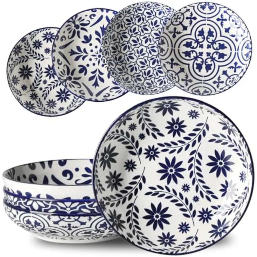 Pasta Bowls 42 OZ Ceramic Blue and White Salad Bowl Set of 4 Wide Serving Plate Bowls for Pasta Salad Soup and Noodles Dishwash
Pasta Bowls 42 OZ Ceramic Blue and White Salad Bowl Set of 4 Wide Serving Plate Bowls for Pasta Salad Soup and Noodles Dishwash