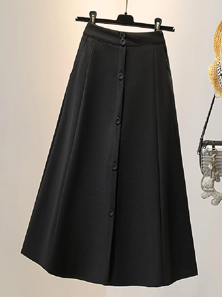 Solid Color Single Breasted Women Skirts Autumn Winter Plus Sized High Waist A-line Skirts Elegant Midi Ladies Skirts
Solid Color Single Breasted Women Skirts Autumn Winter Plus Sized High Waist A-line Skirts Elegant Midi Ladies Skirts