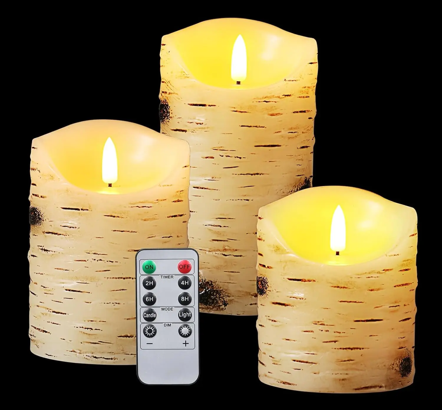 Flameless LED Candles, Birch Bark Set of 3, Ivory Real Wax, Battery Operated with Remote & Timer
Flameless LED Candles, Birch Bark Set of 3, Ivory Real Wax, Battery Operated with Remote & Timer