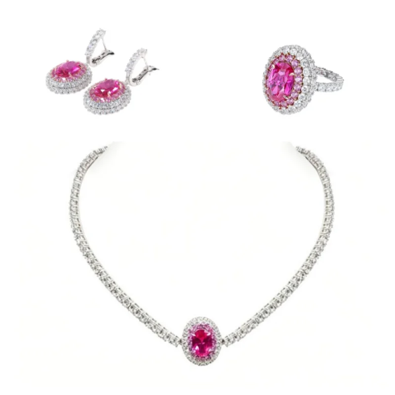 Bellux 925 Silver Synthetic Zircon Pink Pigeon Egg Gemstone Full Diamonds High end Design Necklace Earrings Ring Jewelry Set
Bellux 925 Silver Synthetic Zircon Pink Pigeon Egg Gemstone Full Diamonds High end Design Necklace Earrings Ring Jewelry Set