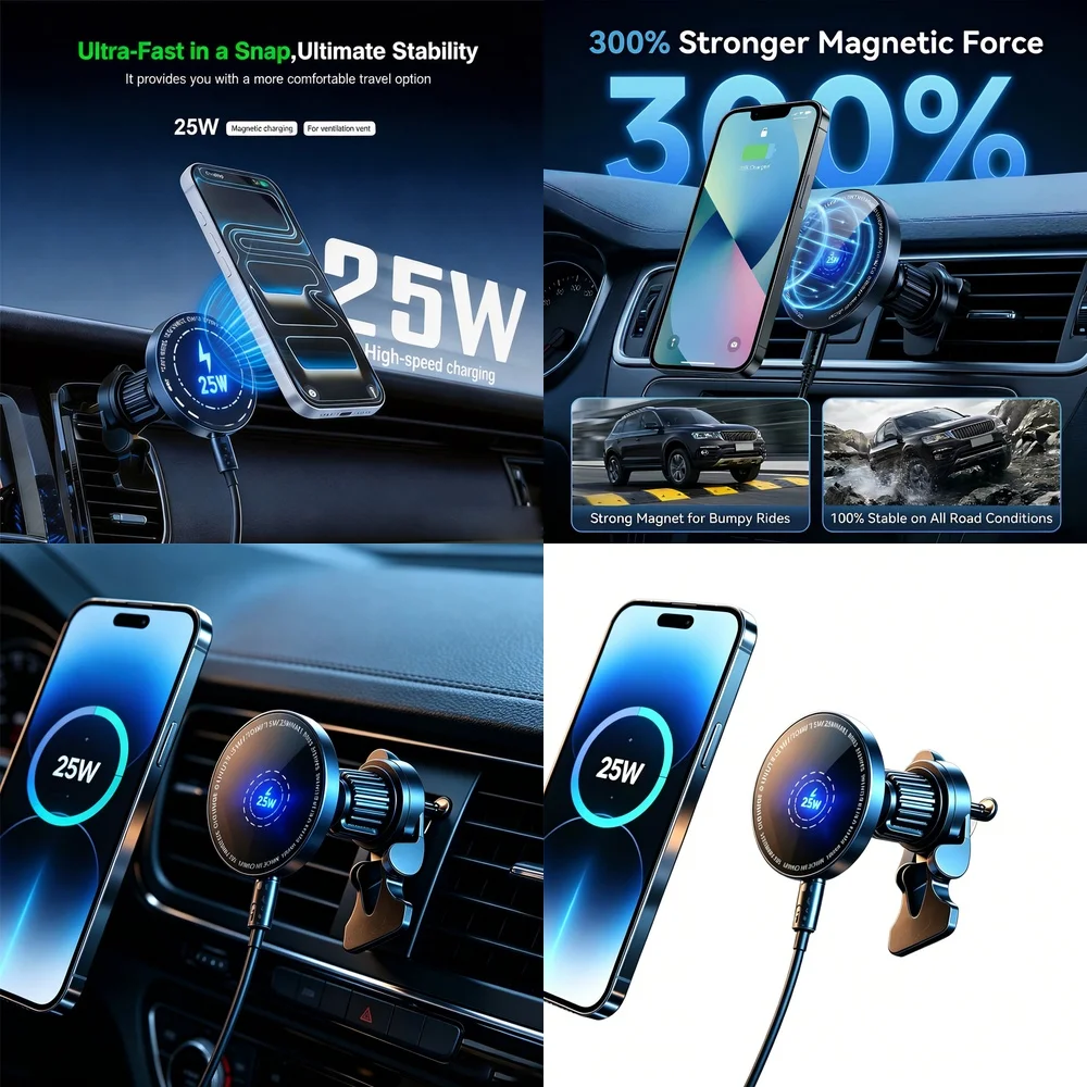 25W Magnetic Car Wireless Charger Super Fast Air Vent Phone Holder for iPhone 17 16 15 14 13 12 Series Pro Max Stable Grip
25W Magnetic Car Wireless Charger Super Fast Air Vent Phone Holder for iPhone 17 16 15 14 13 12 Series Pro Max Stable Grip