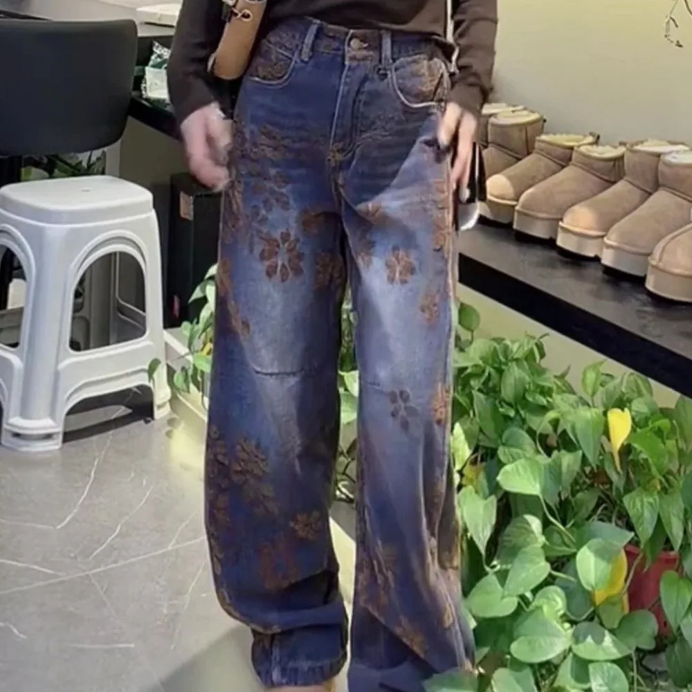 New retro jacquard high-waist straight-leg jeans, new winter style, plus-size loose wide-leg pants
New retro jacquard high-waist straight-leg jeans, new winter style, plus-size loose wide-leg pants