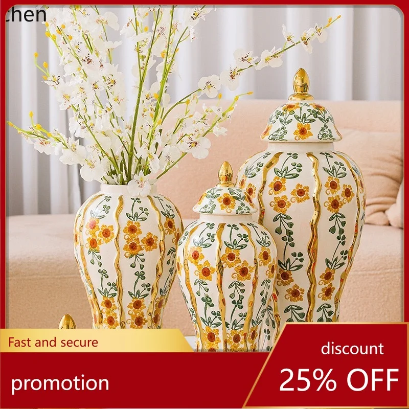 Hxl hand-painted floral ceramic general jar with gold trim - tv cabinet decoration
Hxl hand-painted floral ceramic general jar with gold trim - tv cabinet decoration
