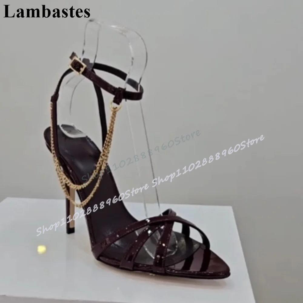 Black Narrow Strip Metal Chain Pointy Sandals Stilettos High Heel Women Shoes Ankle Buckle Strap Open Toe Sexy Banquet Sandals
Black Narrow Strip Metal Chain Pointy Sandals Stilettos High Heel Women Shoes Ankle Buckle Strap Open Toe Sexy Banquet Sandals