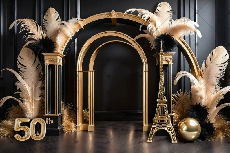 Black Gold 50th Birthday feather balloon eiffel tower backdrops computer print party supplies Photography Studio Backgrounds
Black Gold 50th Birthday feather balloon eiffel tower backdrops computer print party supplies Photography Studio Backgrounds