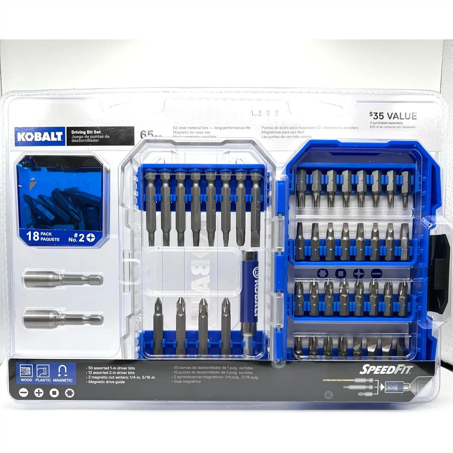 65pc Driving Set with Hex Shank, Magnetic S2 Steel, Speed Fit
65pc Driving Set with Hex Shank, Magnetic S2 Steel, Speed Fit