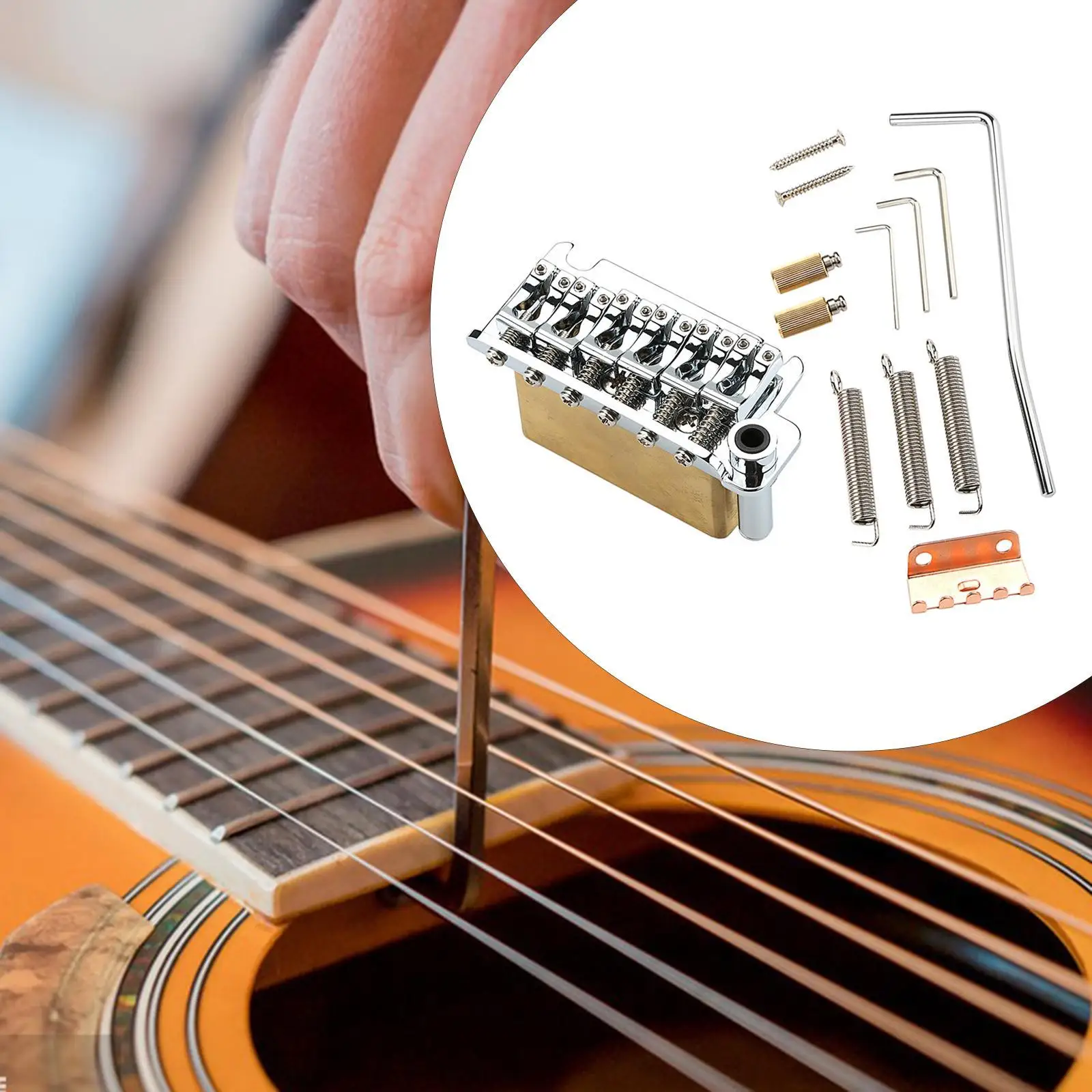 Tremolo Bridge and Full Size Brass Block, CNC Machine with Tremolo System Saddle with Bar for Electric Guitar Accs
Tremolo Bridge and Full Size Brass Block, CNC Machine with Tremolo System Saddle with Bar for Electric Guitar Accs