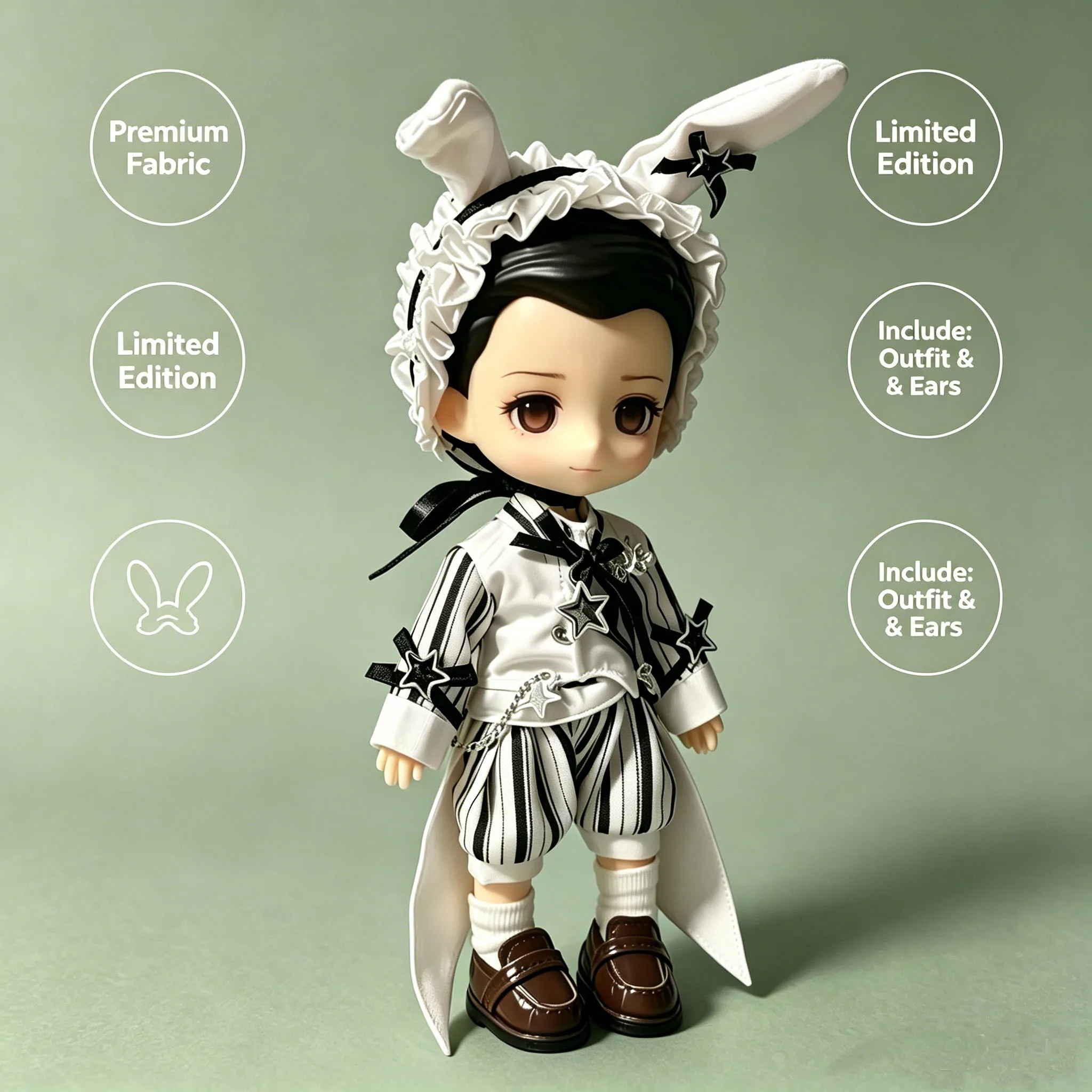 5Pcs Anime Figure Cosplay Accessories Set OB11 Clothes 1/12 BJD Miniature Prop Kawaii Bunny Headband Striped Vest Suit
5Pcs Anime Figure Cosplay Accessories Set OB11 Clothes 1/12 BJD Miniature Prop Kawaii Bunny Headband Striped Vest Suit