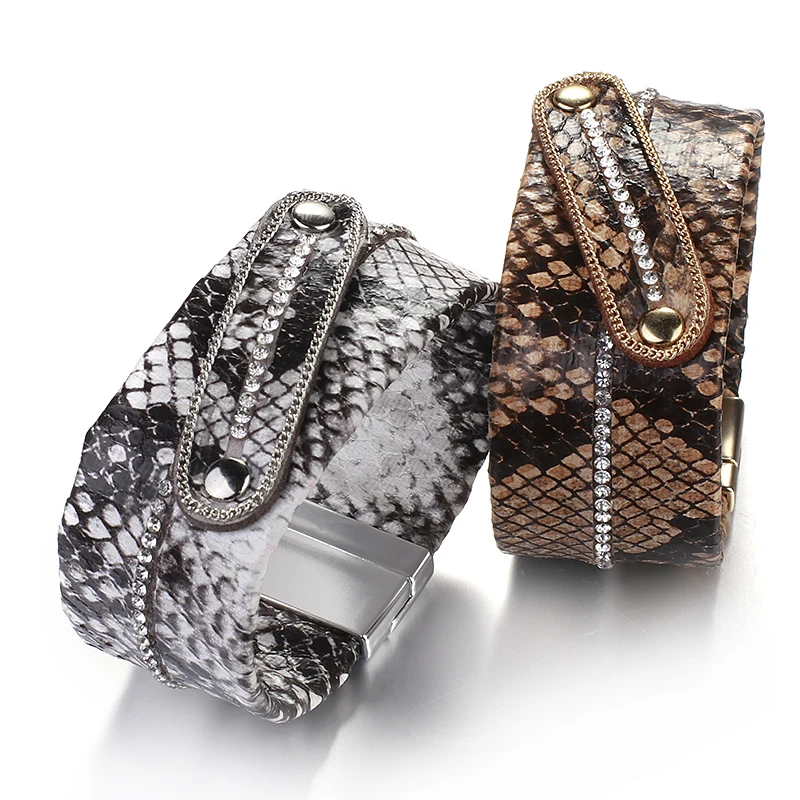 Amorcome Vintage Snake Skin Patterned Leather Bracelet for Women Magnetic Buckle Wide Bangle Hand Accessories Holiday Gift
Amorcome Vintage Snake Skin Patterned Leather Bracelet for Women Magnetic Buckle Wide Bangle Hand Accessories Holiday Gift