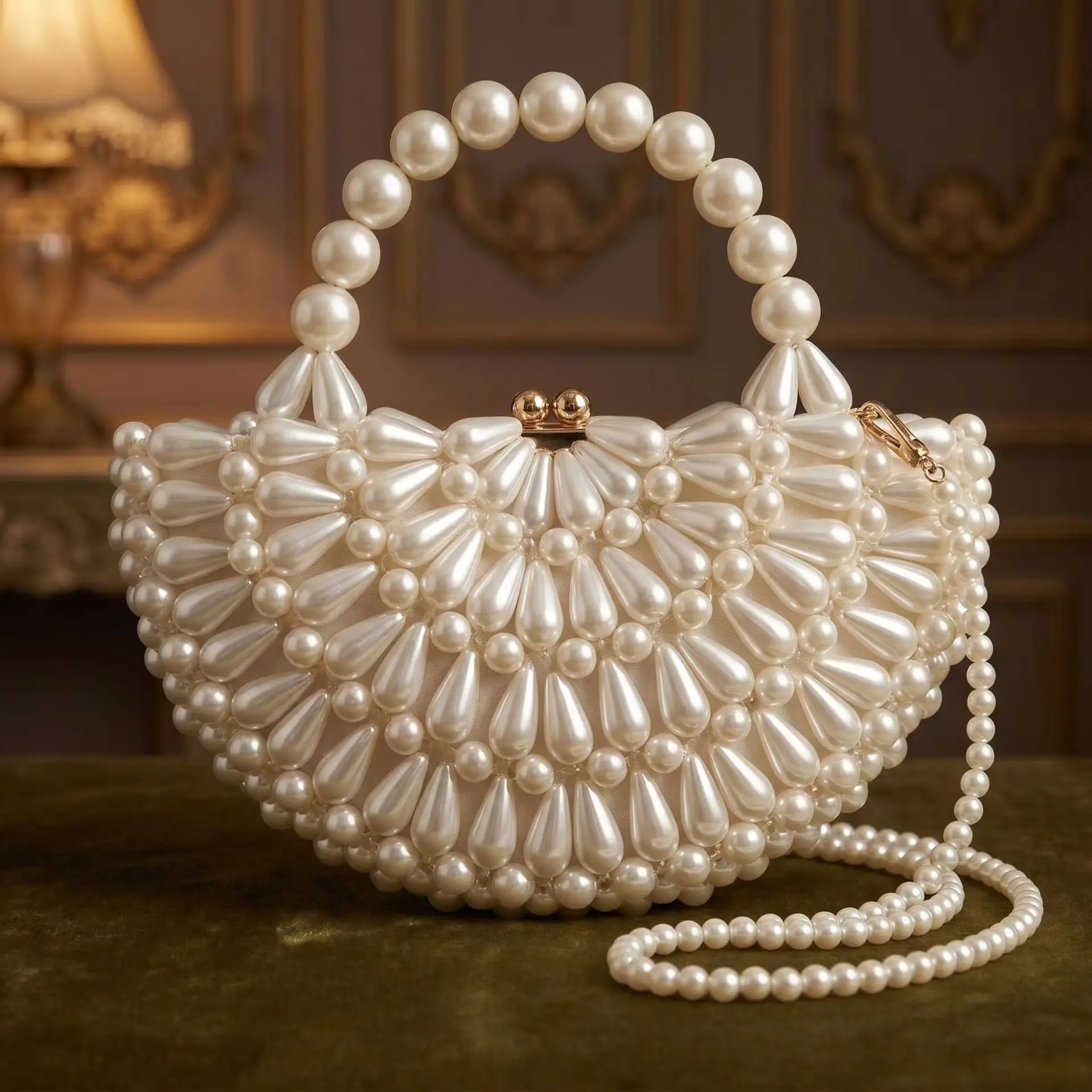 French Vintage Handwoven Pearl Crescent Crossbody Bag Versatile Dumpling Hand-Held Design Fashionable Niche Accessory
French Vintage Handwoven Pearl Crescent Crossbody Bag Versatile Dumpling Hand-Held Design Fashionable Niche Accessory