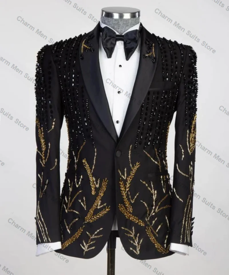 Luxury Black Men Suits Set 2 Piece Blazer+Pant Trousers Gold Beaded Customized Groom Wedding Tuxedo Formal Office Prom Jacket
Luxury Black Men Suits Set 2 Piece Blazer+Pant Trousers Gold Beaded Customized Groom Wedding Tuxedo Formal Office Prom Jacket