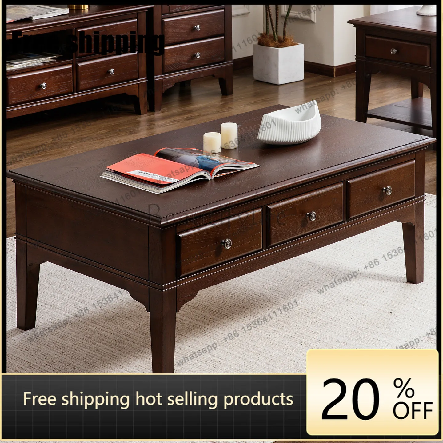 XX American all-solid wood coffee table ash wood living room home retro storage, tea table
XX American all-solid wood coffee table ash wood living room home retro storage, tea table