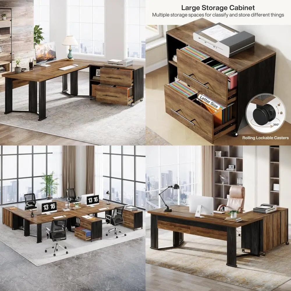 L-Shaped Large Office Desk with Storage, 70.86 Executive Workstation, Double Drawers, Rustic Brown
L-Shaped Large Office Desk with Storage, 70.86 Executive Workstation, Double Drawers, Rustic Brown