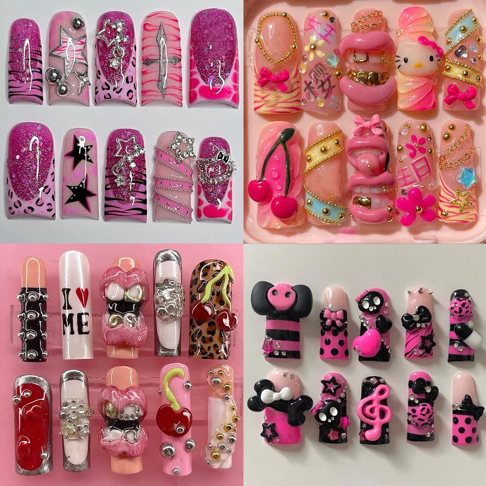 Handmade Y2K Duck Hello Kitty Press On Nails Long Square 3D Flower Eye Mouth Creativity False Nails Sticker Girl's Party Gift
Handmade Y2K Duck Hello Kitty Press On Nails Long Square 3D Flower Eye Mouth Creativity False Nails Sticker Girl's Party Gift