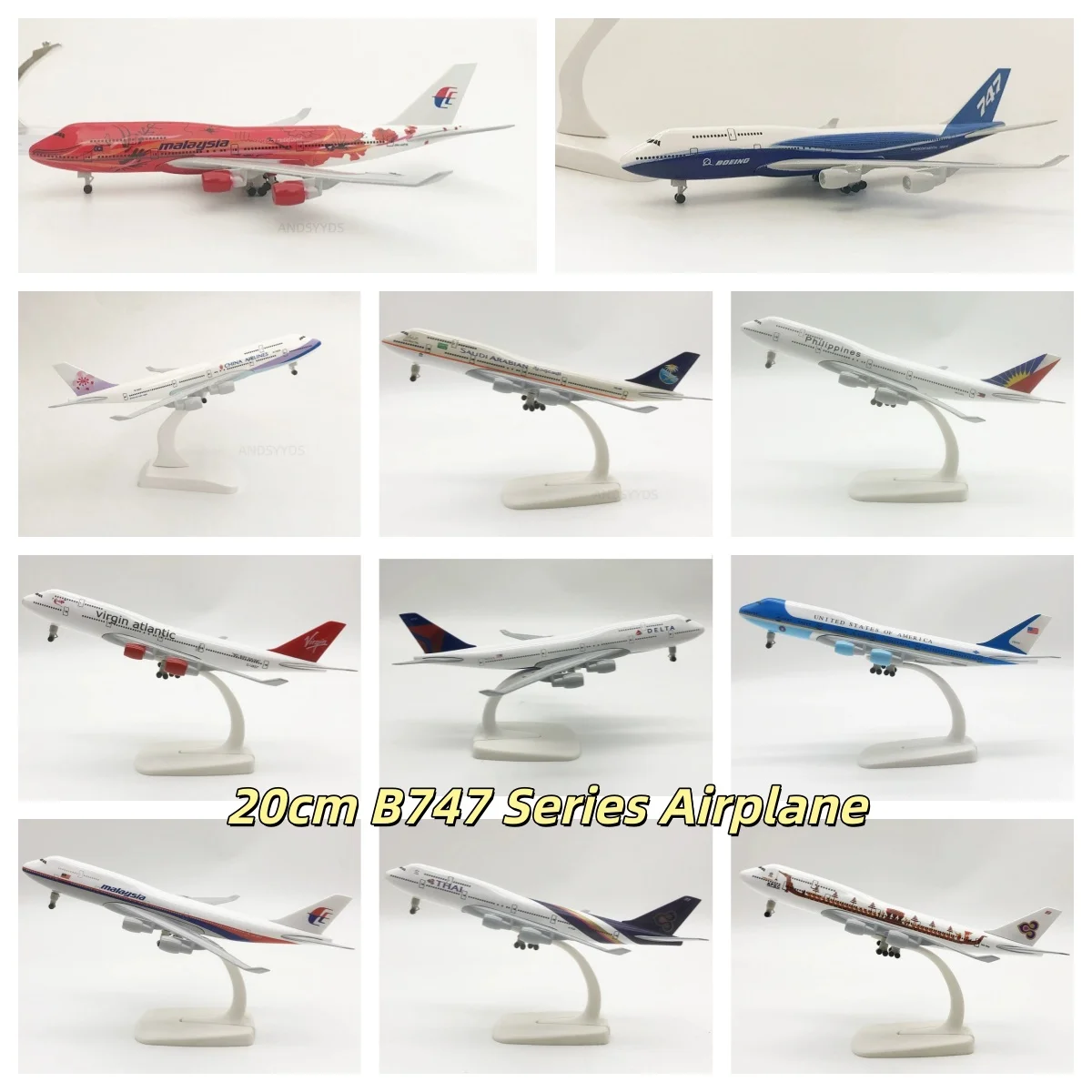 20cm Model Airplanes Miniature B747 Series Metal Scale Aircraft Diecast Assemble Model Souvenir Ornament Toy Planes With Wheels
20cm Model Airplanes Miniature B747 Series Metal Scale Aircraft Diecast Assemble Model Souvenir Ornament Toy Planes With Wheels