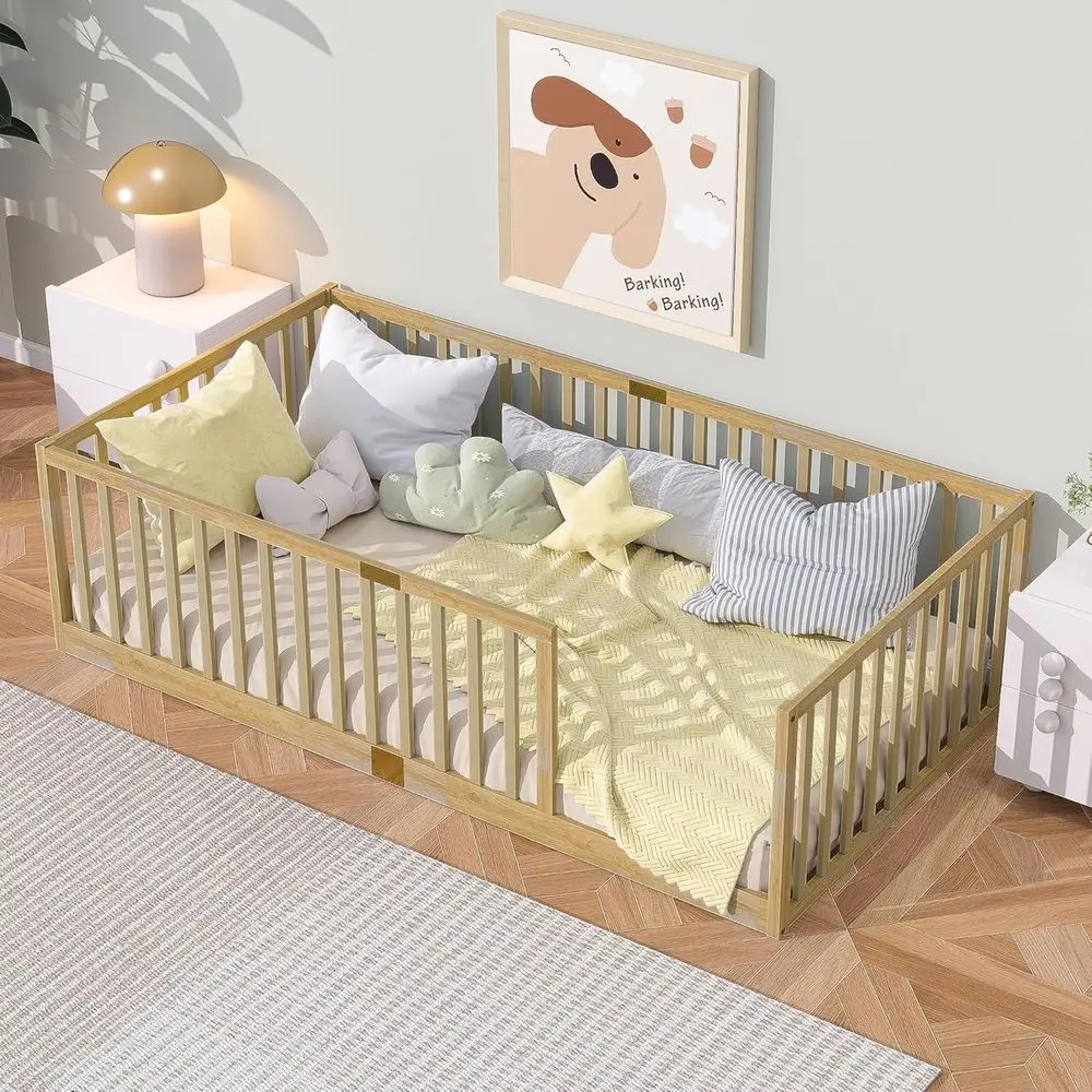 Двуспальная кровать Twin Size с высокими бортиками 21,5 дюйма, из массива каучукового дерева, низкопрофильная детская кровать с 6 ламелями, не требует пружинного блока, натуральный цвет
Двуспальная кровать Twin Size с высокими бортиками 21,5 дюйма, из массива каучукового дерева, низкопрофильная детская кровать с 6 ламелями, не требует пружинного блока, натуральный цвет