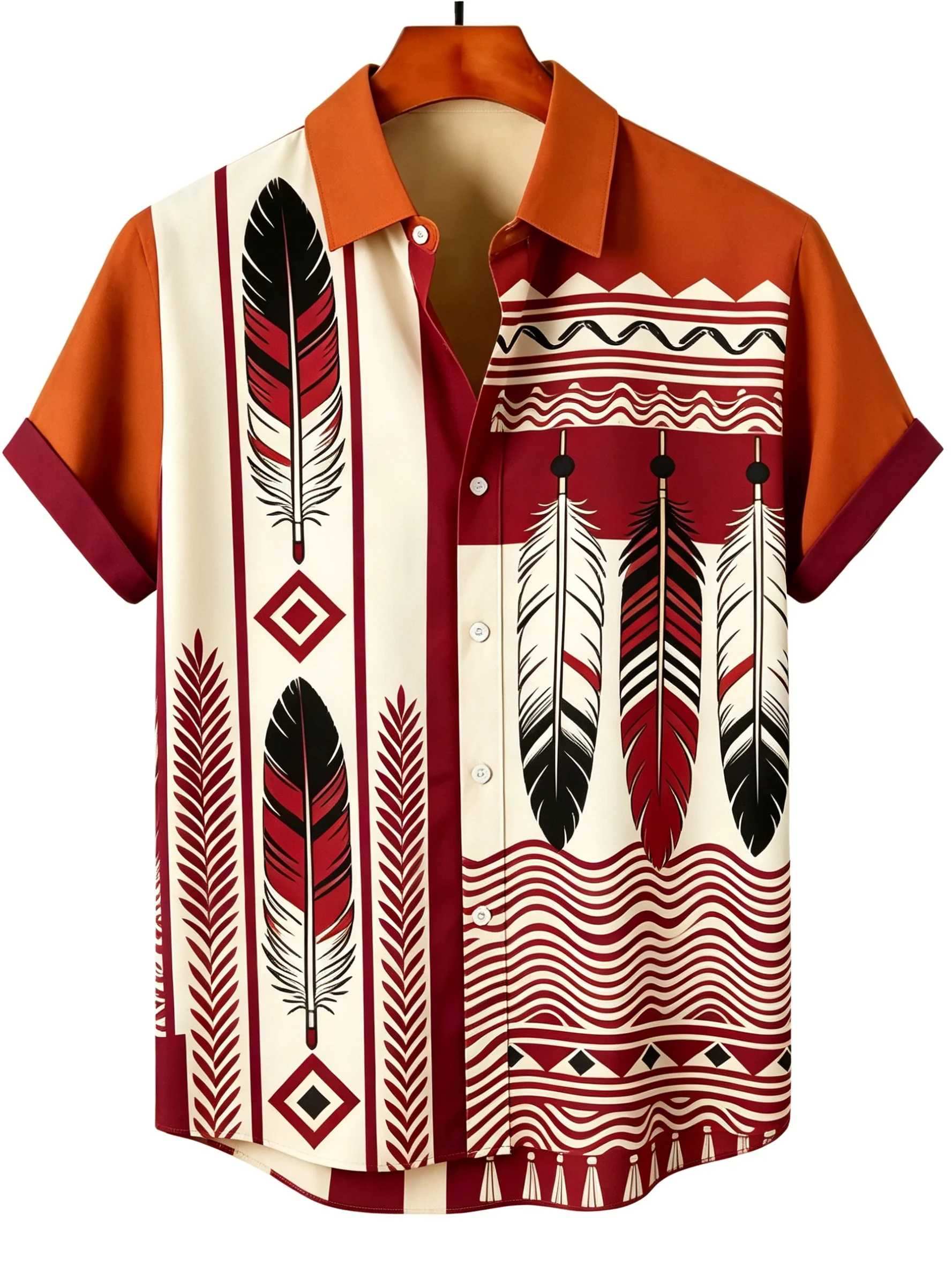 Men's Summer Collared Shirt, Aztec Feather 3D Print Casual Top, Suitable for Everyday, Street, and Vacation Wear, Aloha Shirt
Men's Summer Collared Shirt, Aztec Feather 3D Print Casual Top, Suitable for Everyday, Street, and Vacation Wear, Aloha Shirt