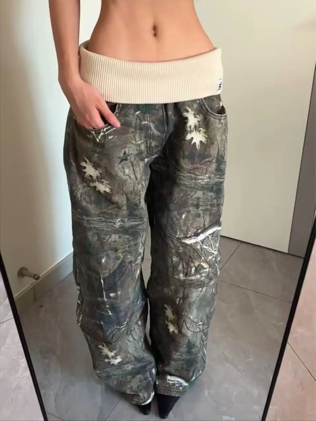 American Retro High Street Camouflage Cuffed Loose Women's Jeans Straight Leg Slimming Long Trousers Natural Waist Patchwork
American Retro High Street Camouflage Cuffed Loose Women's Jeans Straight Leg Slimming Long Trousers Natural Waist Patchwork