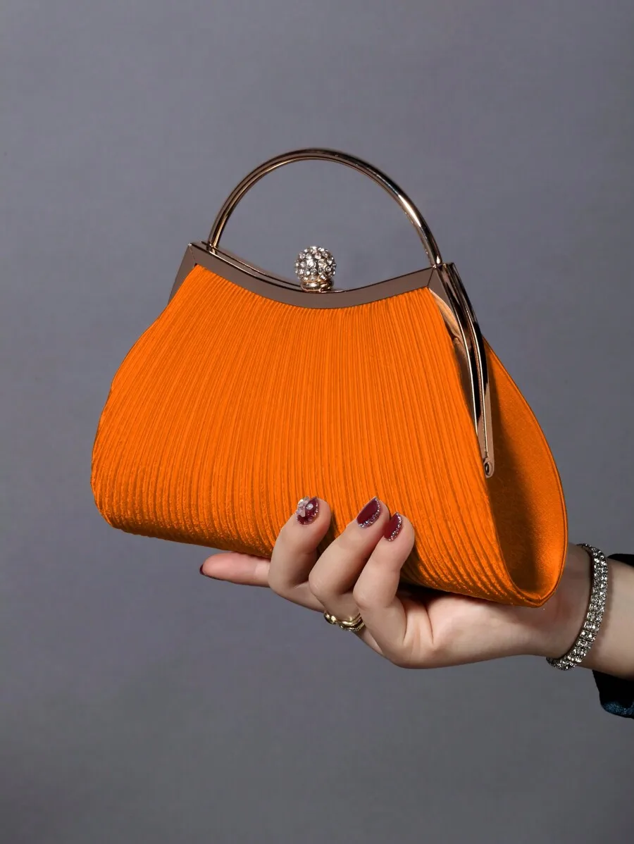 Elegant Orange Pleated Frame Clutch With Rhinestone Decoration For Party Evening Wear
Elegant Orange Pleated Frame Clutch With Rhinestone Decoration For Party Evening Wear