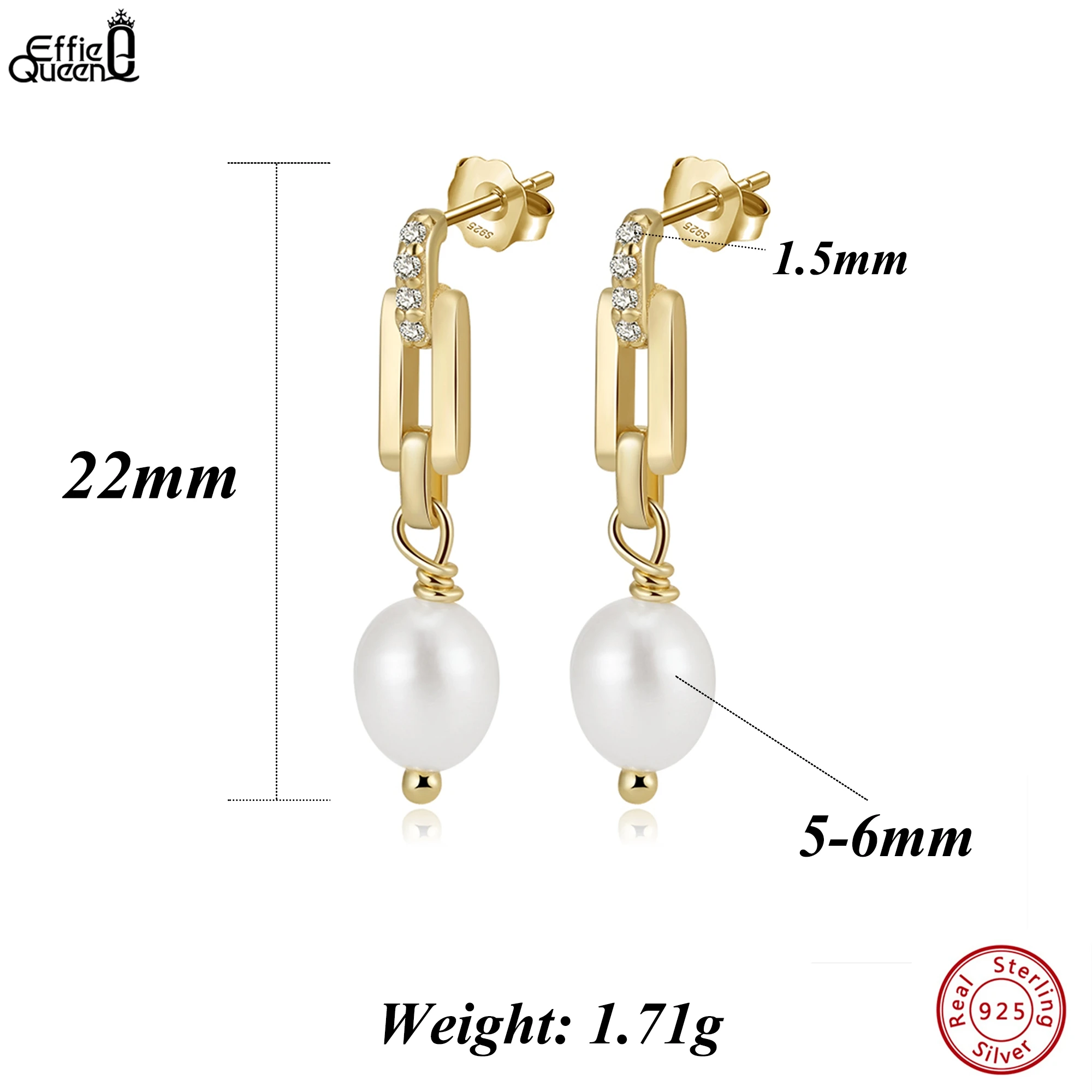 Effie Queen Real 925 Sterling Silver 5-6mm Natural Freshwater Pearl Dangle Earrings With Zirconia Ornament Vintage Gift GPE122
Effie Queen Real 925 Sterling Silver 5-6mm Natural Freshwater Pearl Dangle Earrings With Zirconia Ornament Vintage Gift GPE122