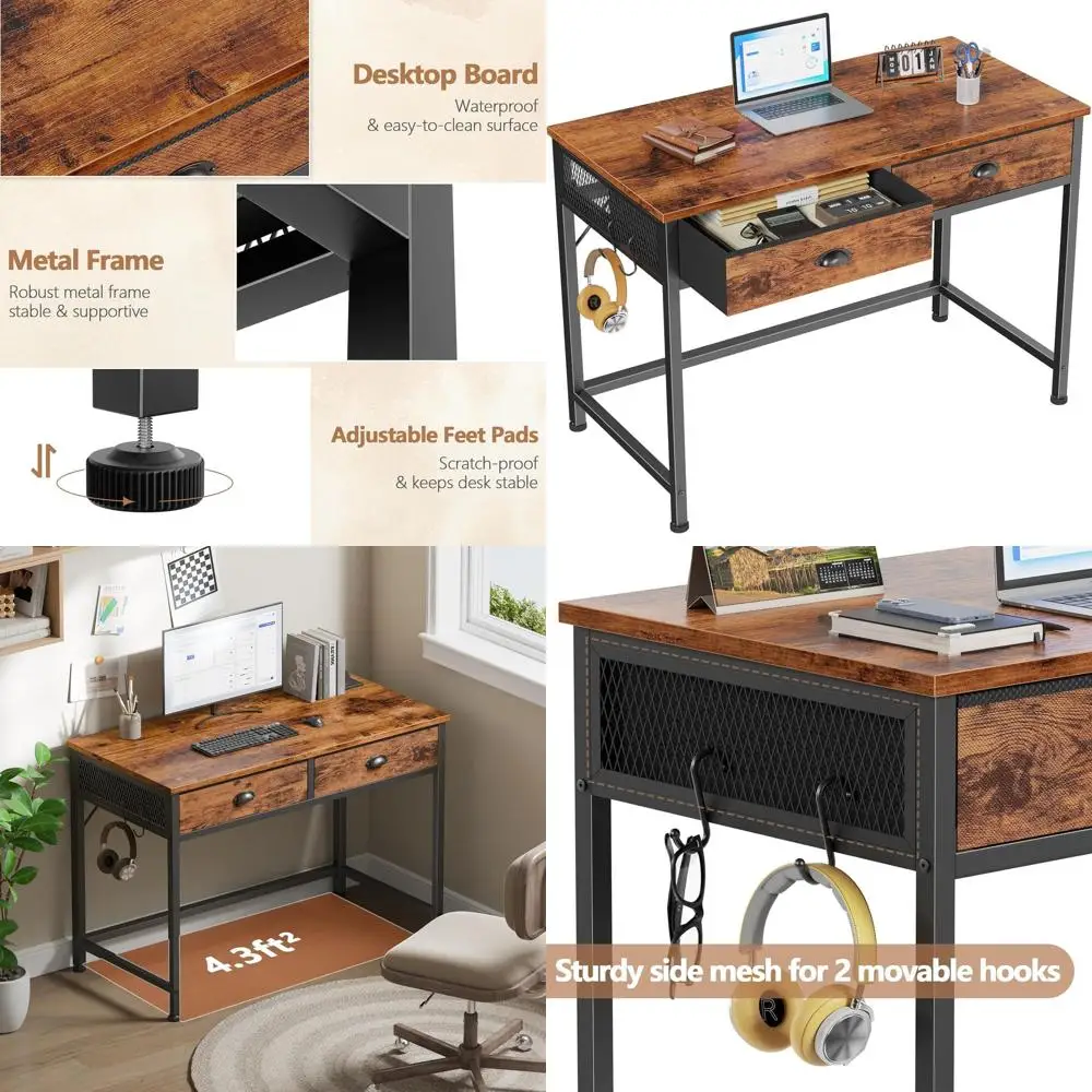 Маленький компьютерный стол с 2 ящиками, 40 дюймов, простой домашний офисный стол, письменный стол с крючками, учебный или рабочий стол для небольших помещений
Маленький компьютерный стол с 2 ящиками, 40 дюймов, простой домашний офисный стол, письменный стол с крючками, учебный или рабочий стол для небольших помещений