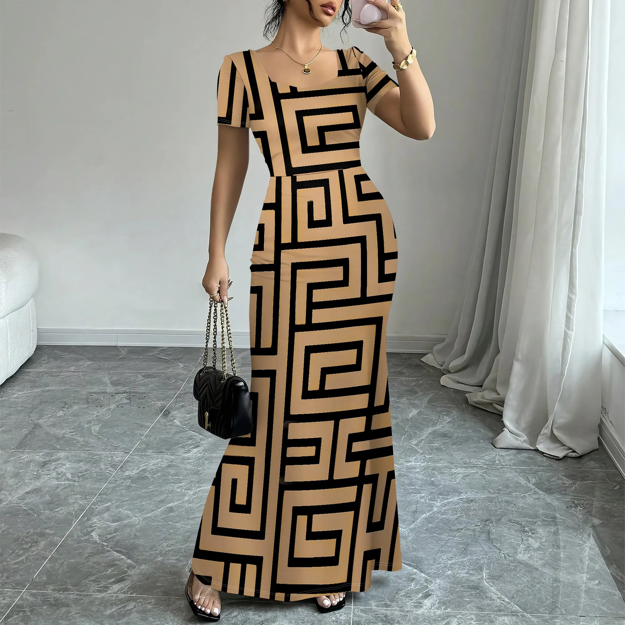African Style Maze Pattern Bodycon Long Dress Women’s Short Sleeve Elegant Wedding Guest Outfit XS-3XL
African Style Maze Pattern Bodycon Long Dress Women’s Short Sleeve Elegant Wedding Guest Outfit XS-3XL