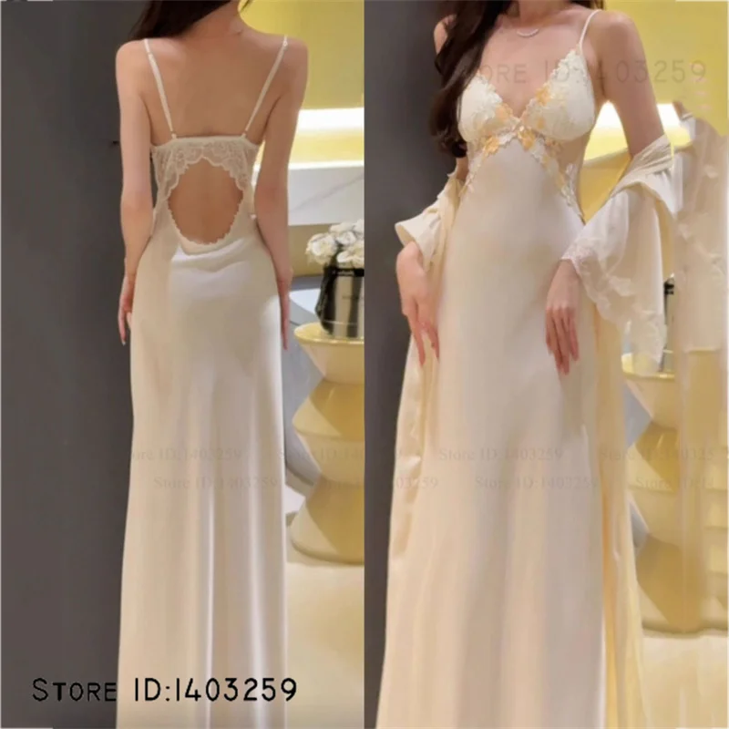 French Style Long Twinset Robe Set Female Sleepwear Home Dress Sexy Lace Nightgown Lingerie Silky Satin Loungewear Night Wear 
French Style Long Twinset Robe Set Female Sleepwear Home Dress Sexy Lace Nightgown Lingerie Silky Satin Loungewear Night Wear