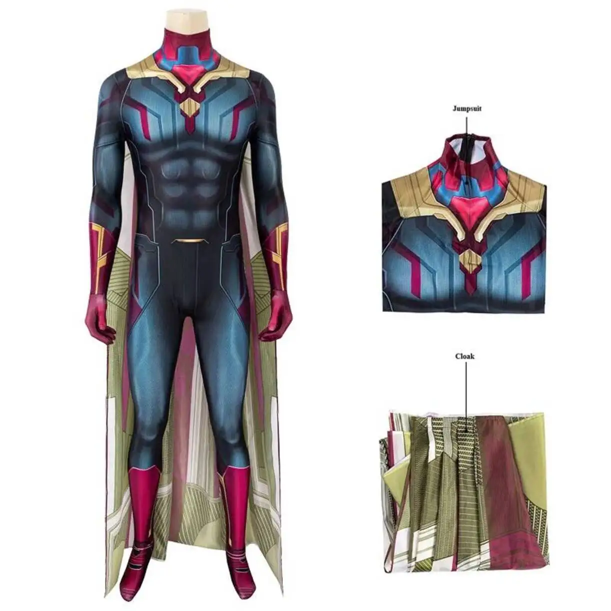 Superhero Vision Men Cosplay Jumpsuit Armor Cloak Costume Acg Set Halloween Party Roleplay Bodysuit Cape Zentai Suit Outfit
Superhero Vision Men Cosplay Jumpsuit Armor Cloak Costume Acg Set Halloween Party Roleplay Bodysuit Cape Zentai Suit Outfit