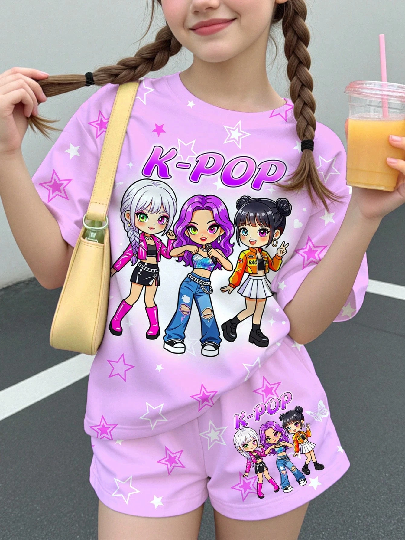 Little Girl Light Pink Star Kpop Chibi Idol Print T-shirt Paired with Patterned Shorts 2 Cute Concert Children's Clothing
Little Girl Light Pink Star Kpop Chibi Idol Print T-shirt Paired with Patterned Shorts 2 Cute Concert Children's Clothing