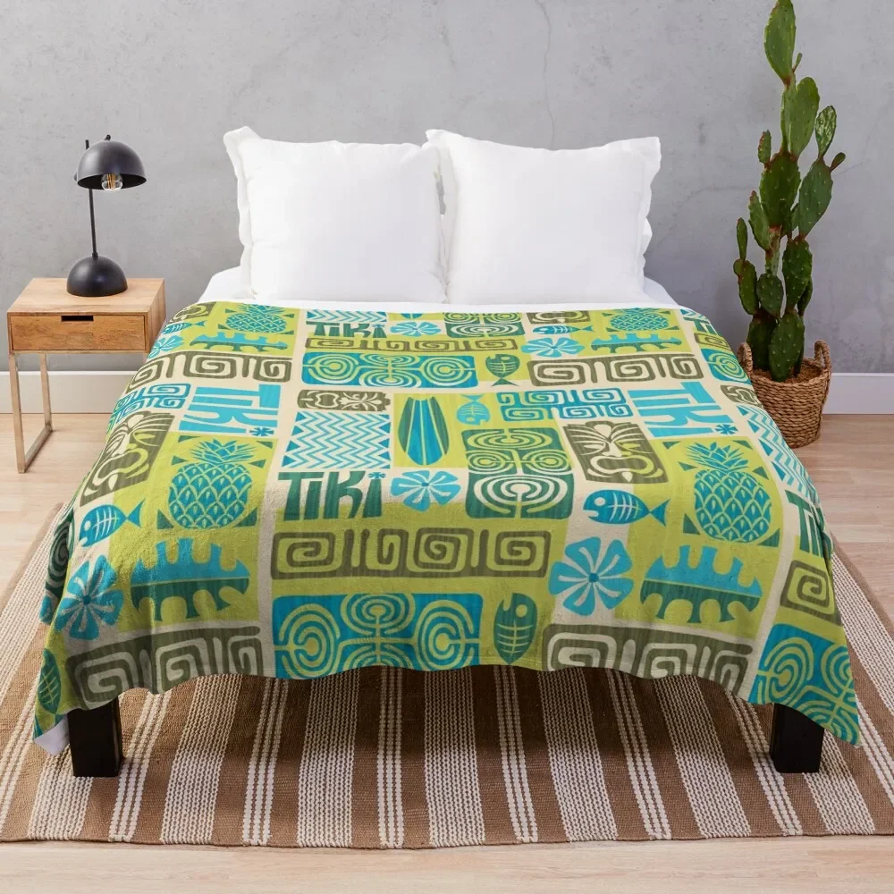 Tiki Time Luau Party Pattern Throw Blanket Spring Fall Cozy Throw Blanket for Couch